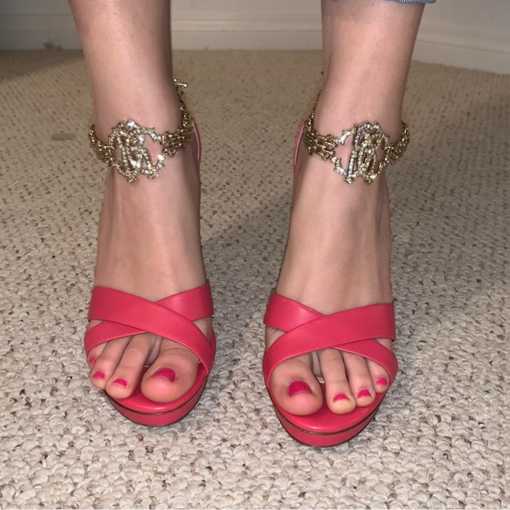 Roberto Cavalli Embellish Coral  High Heel Sandlas